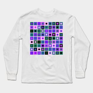 Abstract Square Geometric | Pop Fashion Modern Fusion Layered Blue Green Pink Sparse Long Sleeve T-Shirt